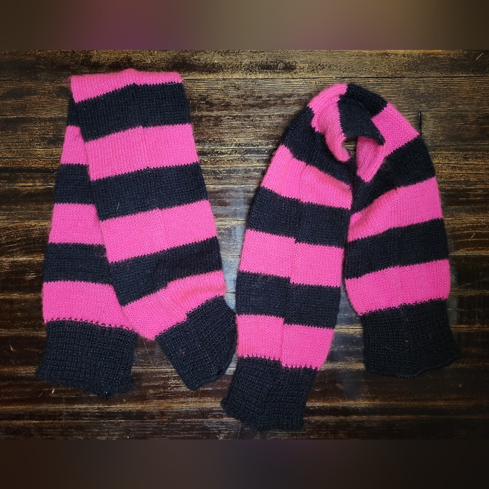 vintage 80s neon pink and black striped leg warmers - Picture 2 of 4